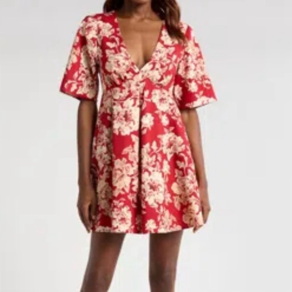 Wayf Red and Cream Floral Mini Dress